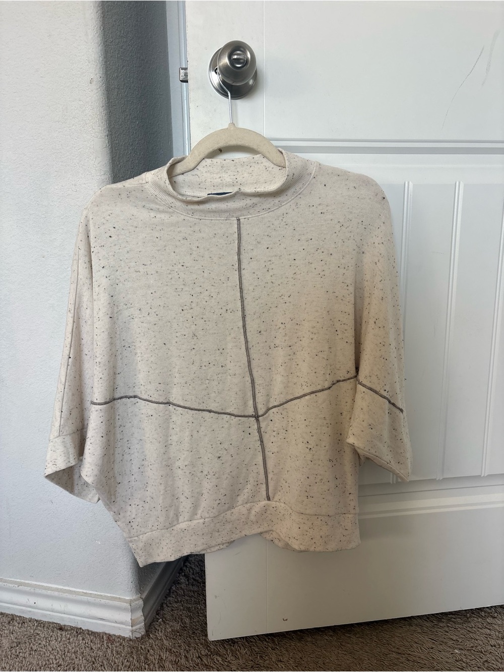 Democracy Cream Speckled Crewneck with Contrast Stitch